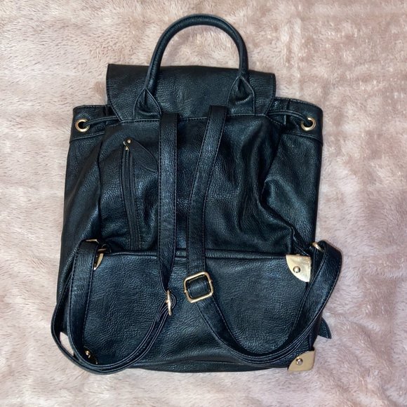Pleather Backpack || Black + Gold Details - Picture 4 of 9